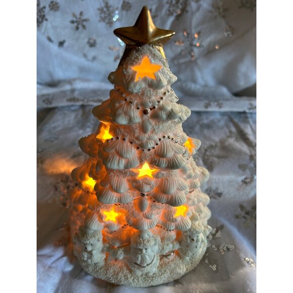 Ceramic Light-Up Christmas Tree Star & Santa Figures Gold approx 12 x 5 inches - Picture 6 of 12